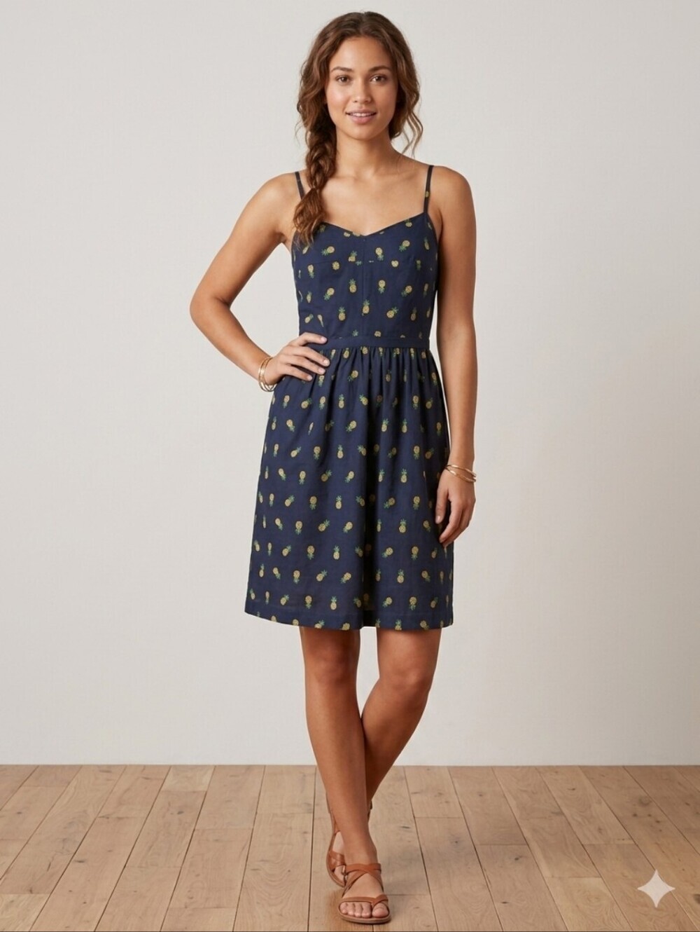 J.Crew Navy Blue Pineapple Print Spaghetti Strap Mini Sundress, VGUC, Size 8